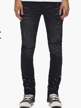 Purple Brand Black Knee Slit Men's Black Slim Fit Paint-Splatter Jeans Size 36